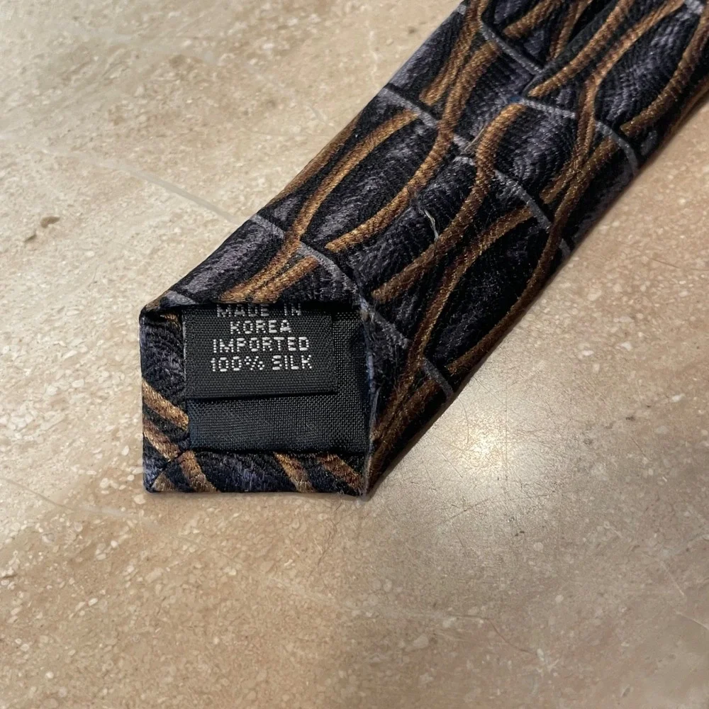 Secours Tie 100%‎ Silk Brown Blue Gray Vintage 4 x 59 Geometric Classic